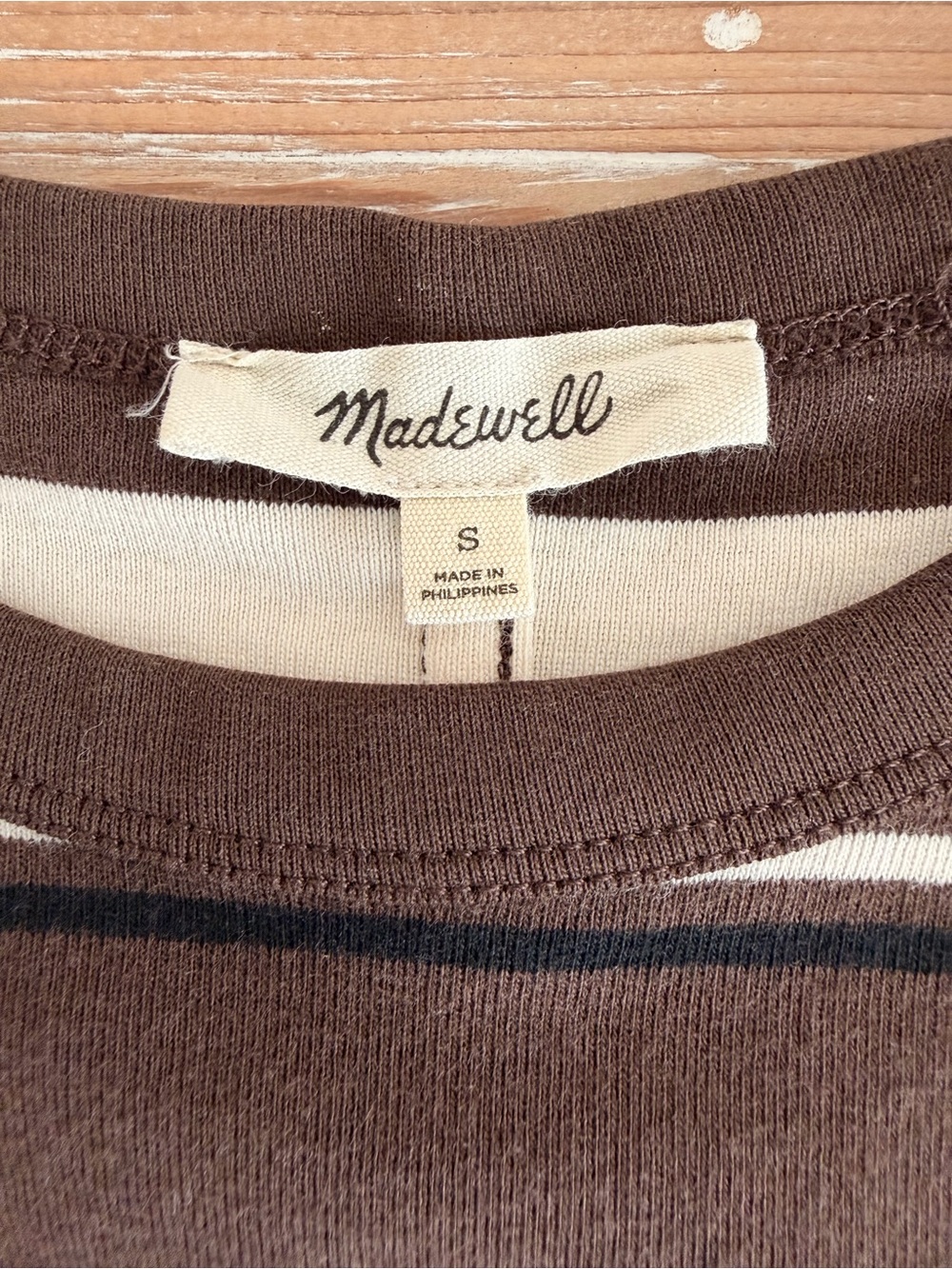 Madewell ‘90’s Shell Tank Brown Cream Black Stripes Tank (Size Small) - Picture 9 of 12